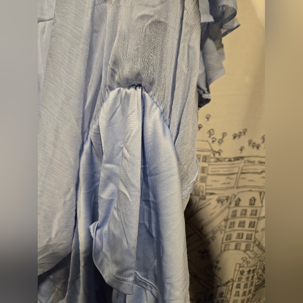 NWOT Women's Vera Wang Blue Ruffle Sleeve Blouse Size Extra Large - Picture 8 of 14